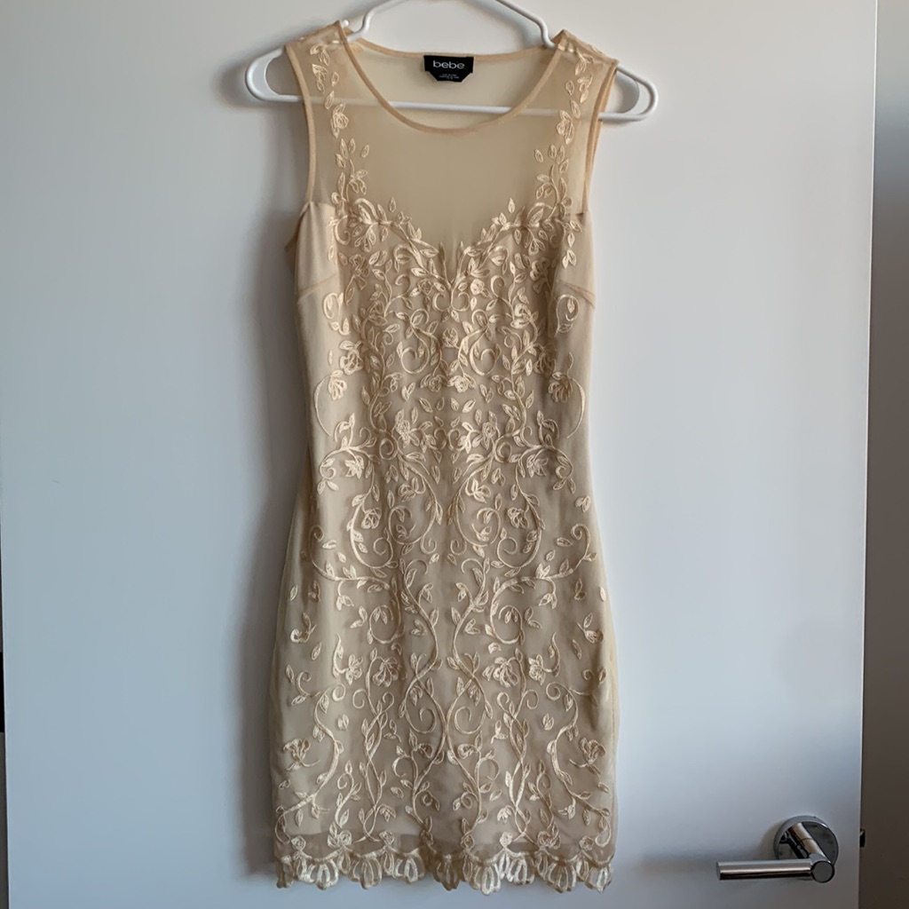 Bebe Embroidered Lace Dress Nude Women’s Xs